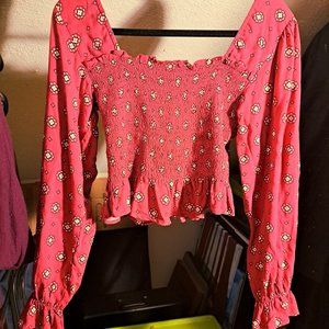 BP Bright Burgundy Long Sleeve Crop Top